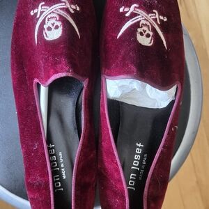 Jon Josef Burgundy Velvet Skull Loafers